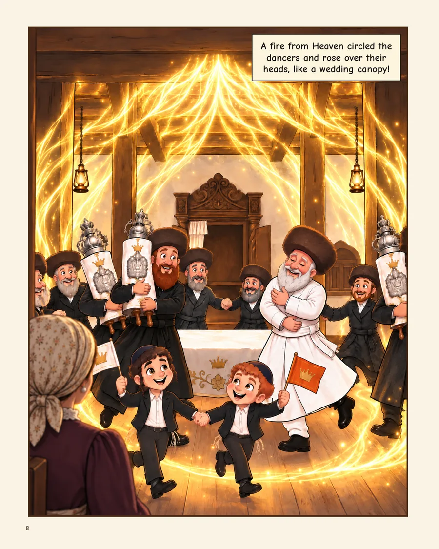 Page 8 — a fire from Heaven circles the dancers and rises over their heads like a wedding canopy