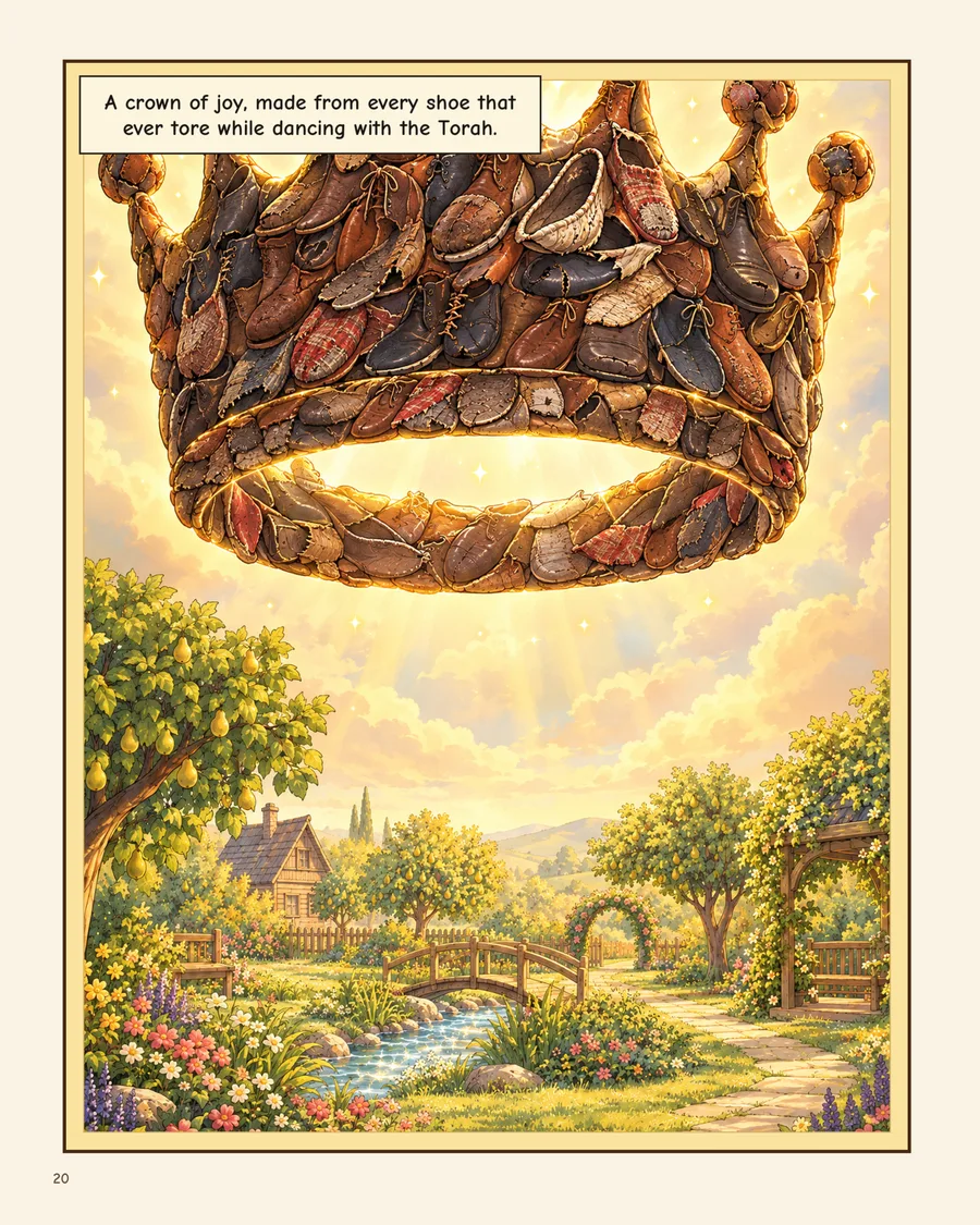 Page 20 — a crown made of worn-out shoes shines over the garden of Gan Eden